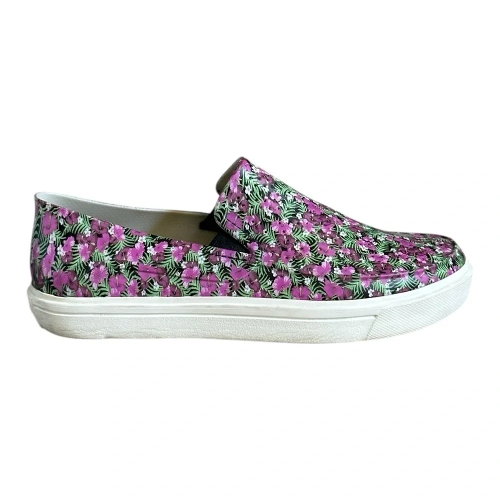 Crocs Slip On Sneakers 10 Pink & Green Floral Print Citaline Roka Comfort Shoes